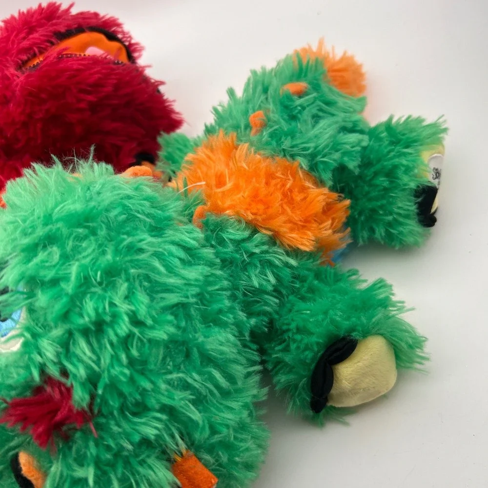 Stuffies Puzzlers Plush Dragon Set Red Green Shaggy Monster Zipper Pocket 2014